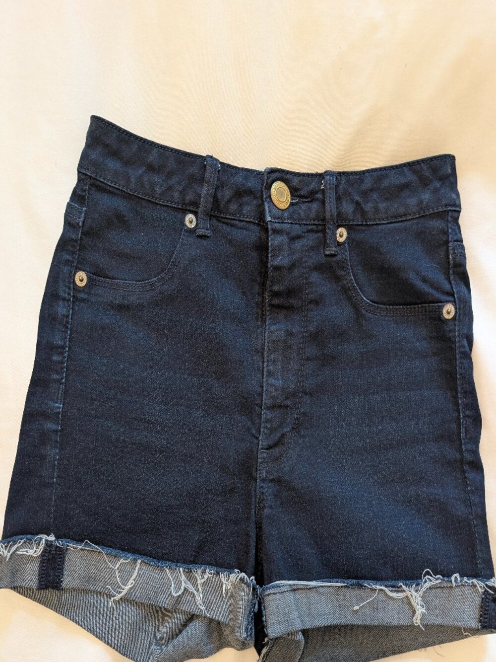 Dark Blue Denim American Eagle Sky High Shortie High-Waisted Shorts (4)